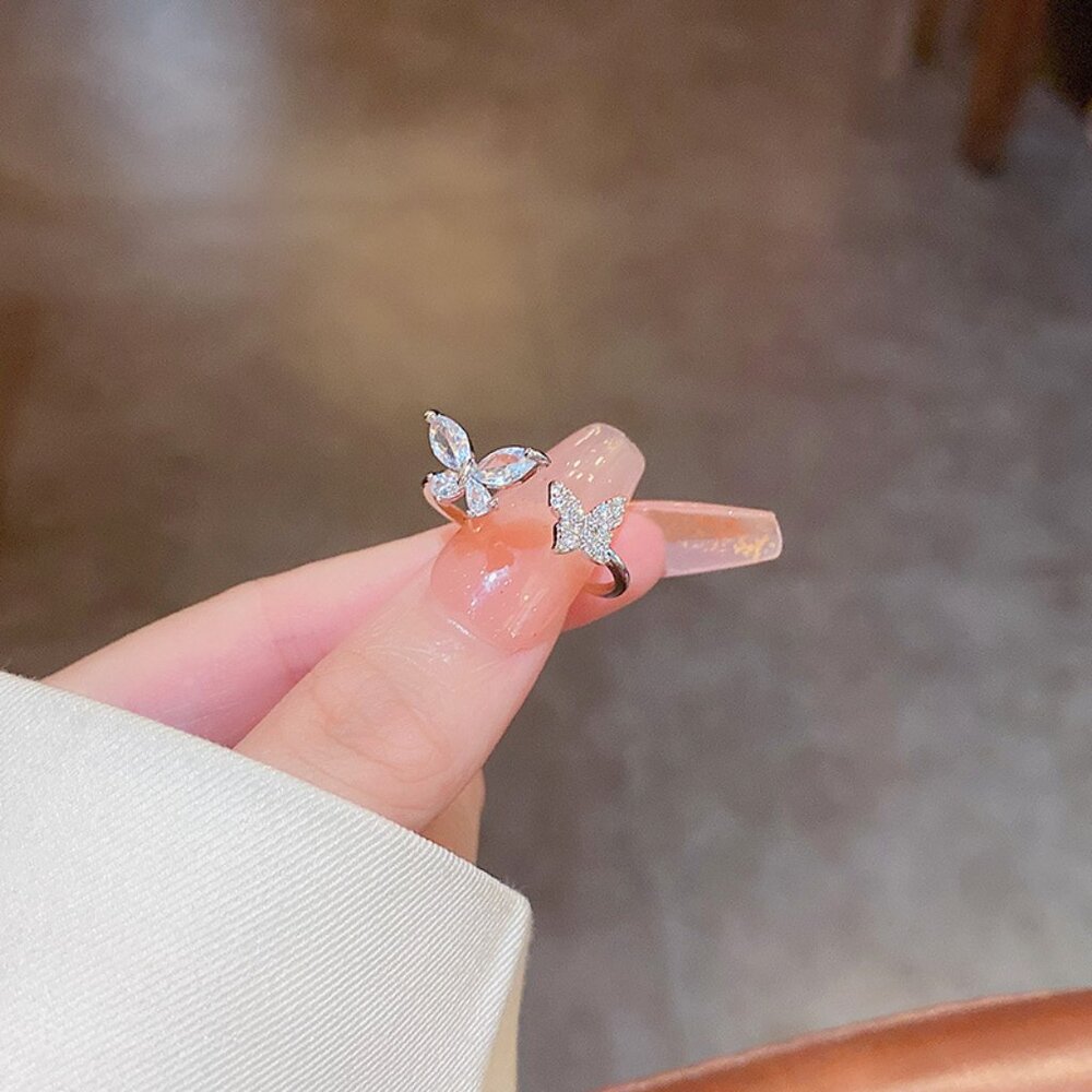 Silver Butterfly Open Ring Adjustable CZ Minimalist Cute Ring Jewelry
